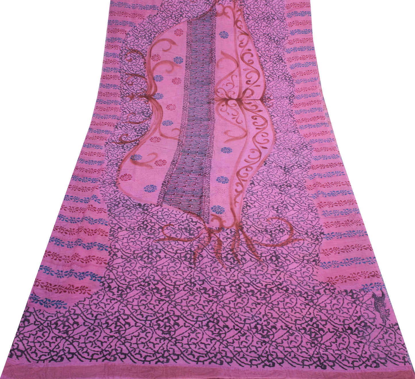 Sushila Vintage Pink Saree 100% Pure Georgette Silk Printed Floral Craft Fabric