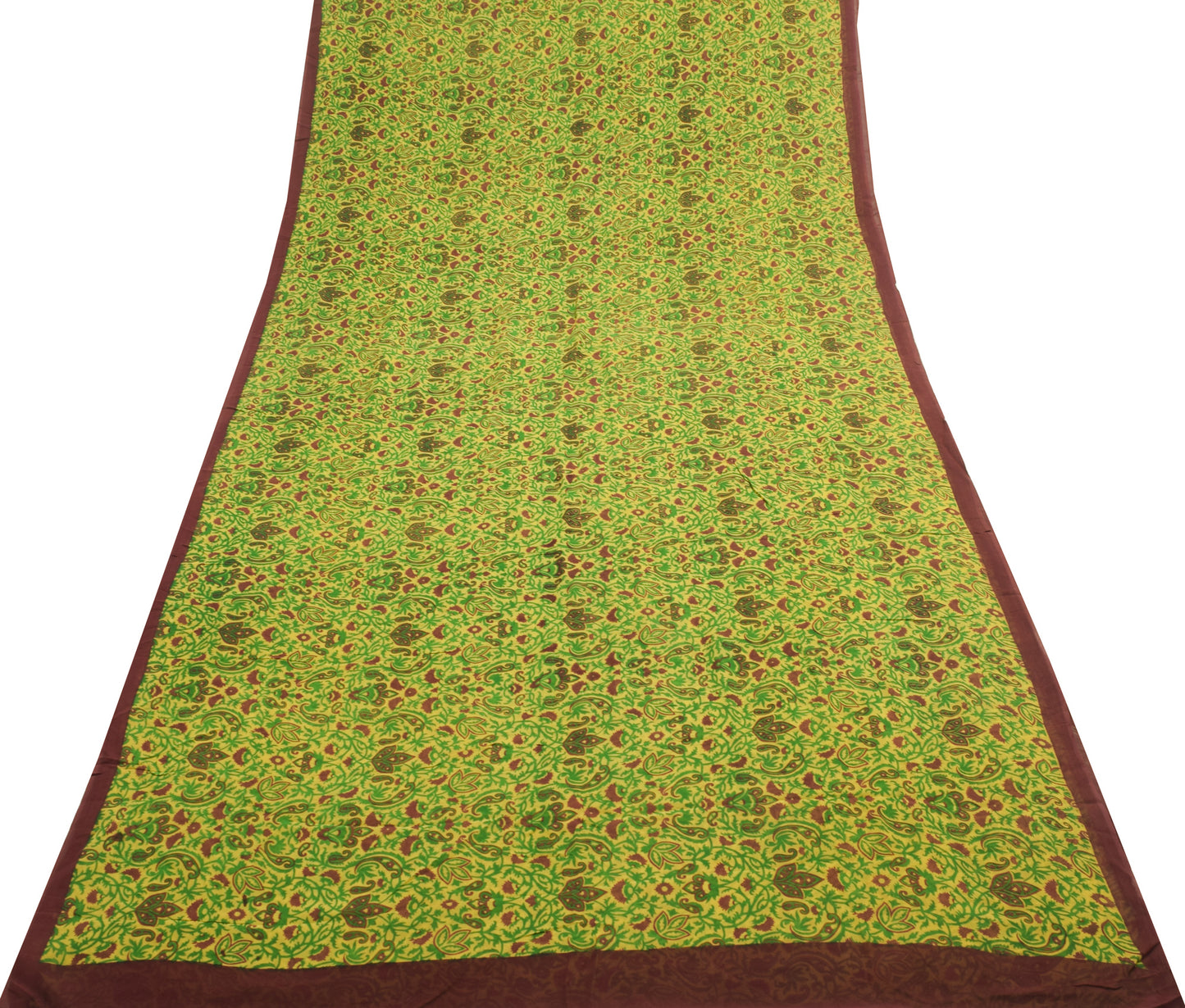 Sushila Vintage Yellow Paisley Saree Pure Georgette Silk Printed Craft Fabric