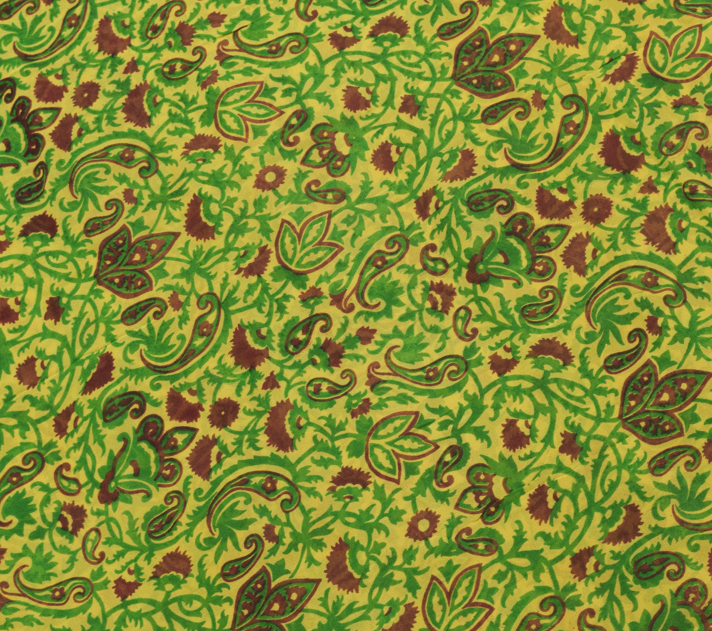 Sushila Vintage Yellow Paisley Saree Pure Georgette Silk Printed Craft Fabric