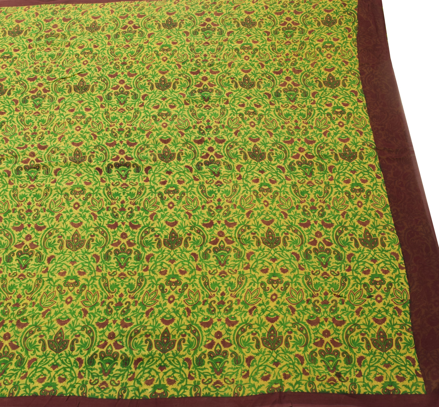 Sushila Vintage Yellow Paisley Saree Pure Georgette Silk Printed Craft Fabric