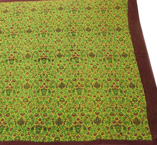 Sushila Vintage Yellow Paisley Saree Pure Georgette Silk Printed Craft Fabric