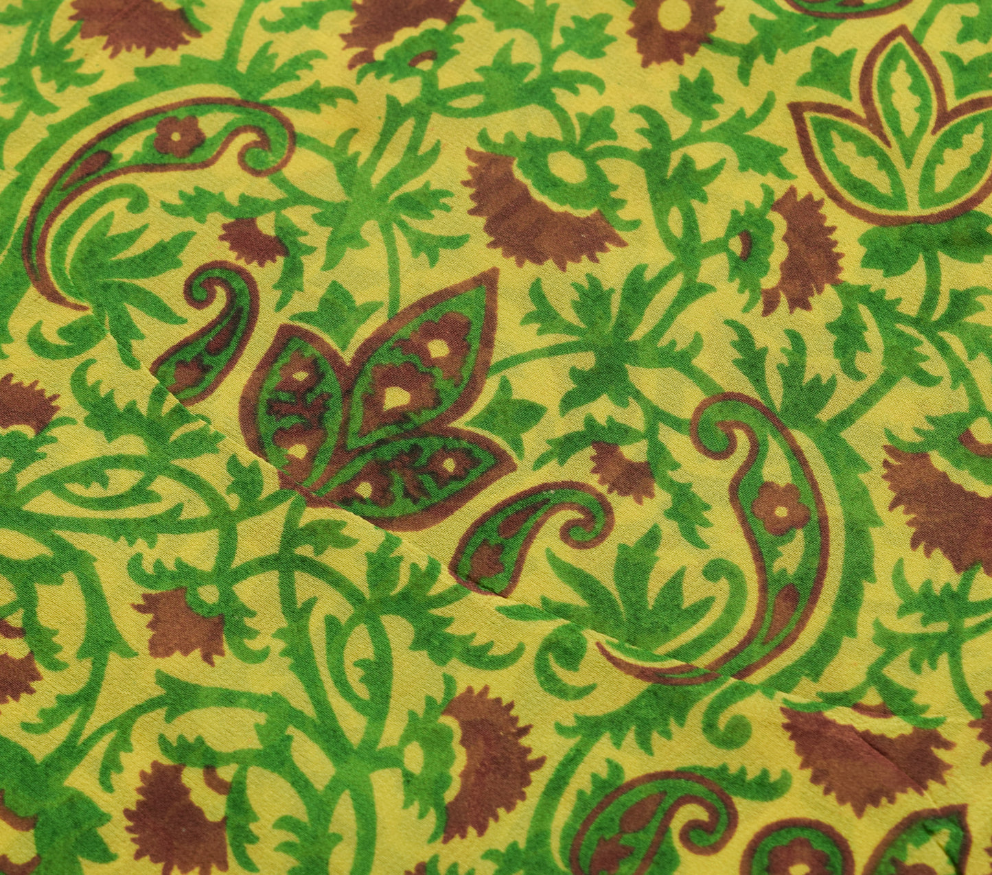 Sushila Vintage Yellow Paisley Saree Pure Georgette Silk Printed Craft Fabric
