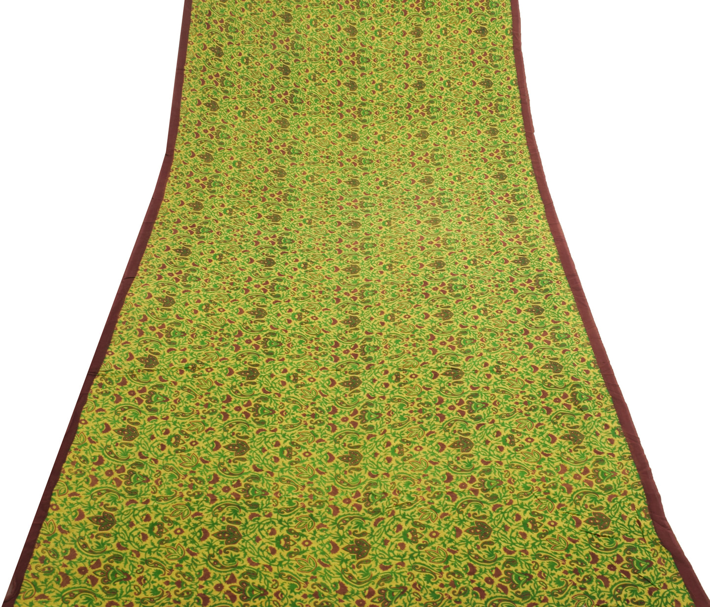 Sushila Vintage Yellow Paisley Saree Pure Georgette Silk Printed Craft Fabric