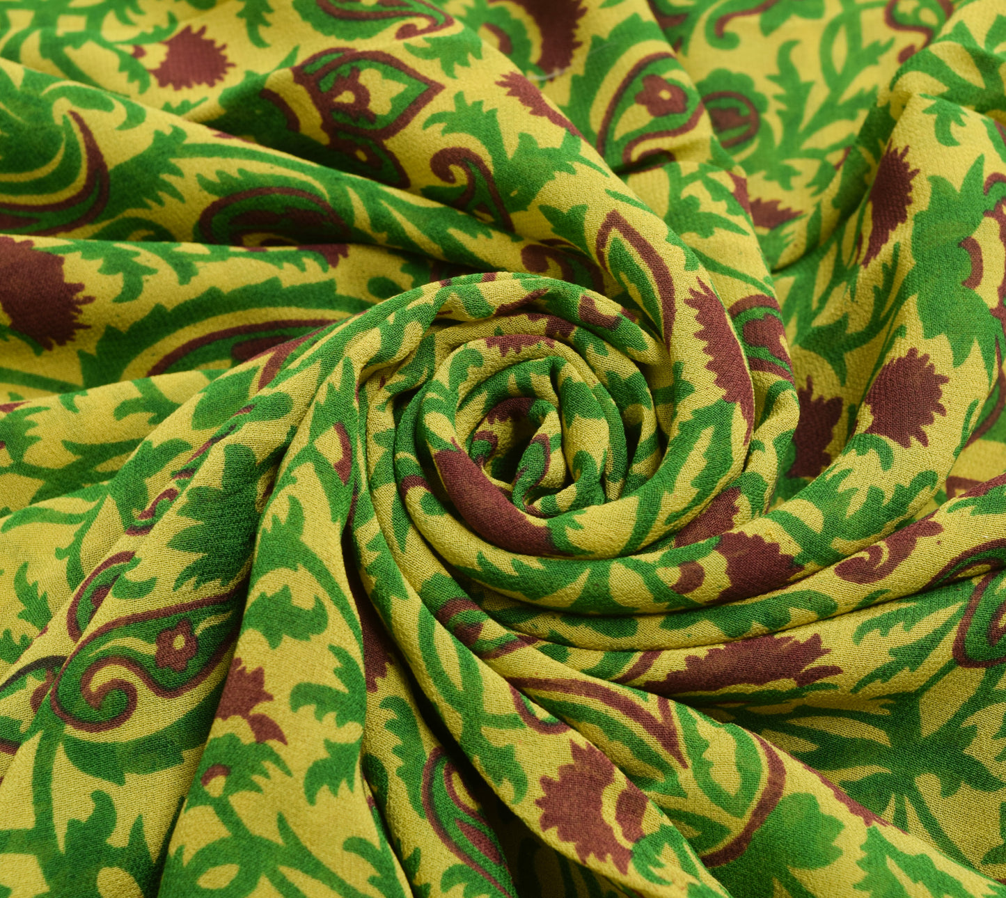 Sushila Vintage Yellow Paisley Saree Pure Georgette Silk Printed Craft Fabric