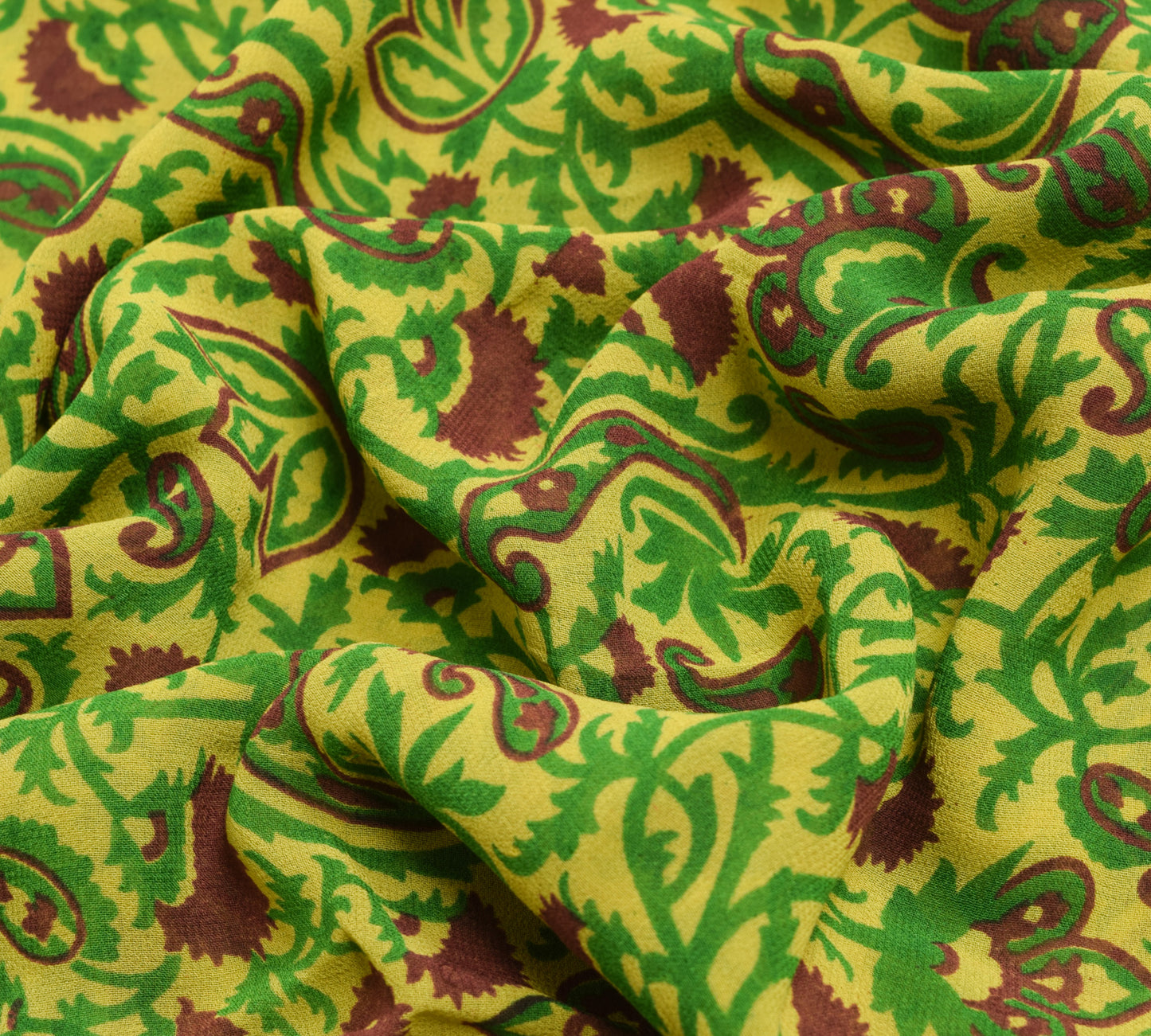 Sushila Vintage Yellow Paisley Saree Pure Georgette Silk Printed Craft Fabric