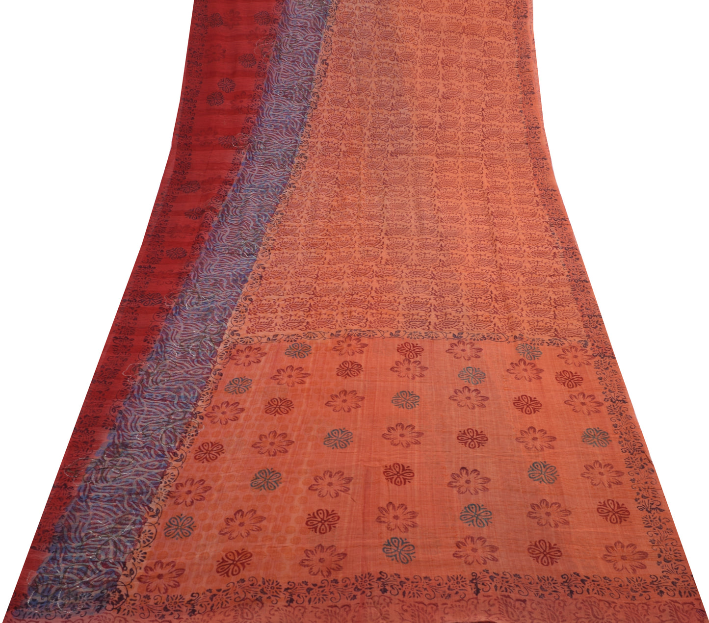 Sushila Vintage Red Saree 100% Pure Georgette Silk Printed Floral Craft Fabric