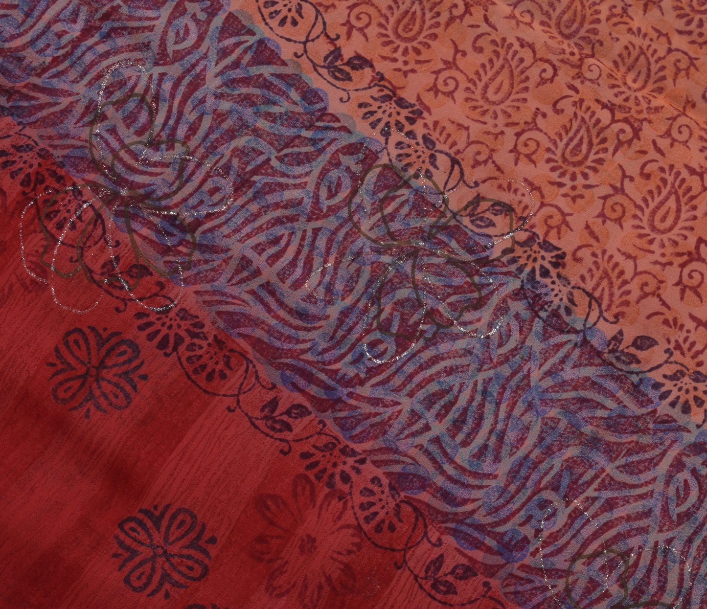 Sushila Vintage Red Saree 100% Pure Georgette Silk Printed Floral Craft Fabric