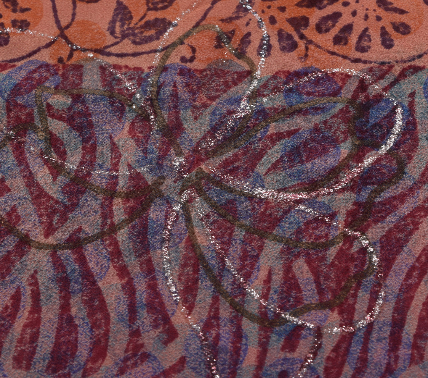 Sushila Vintage Red Saree 100% Pure Georgette Silk Printed Floral Craft Fabric