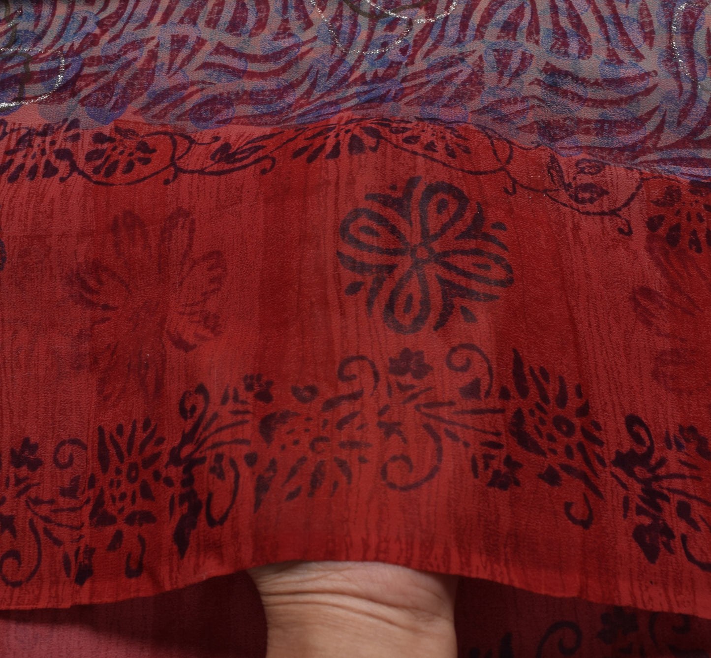 Sushila Vintage Red Saree 100% Pure Georgette Silk Printed Floral Craft Fabric