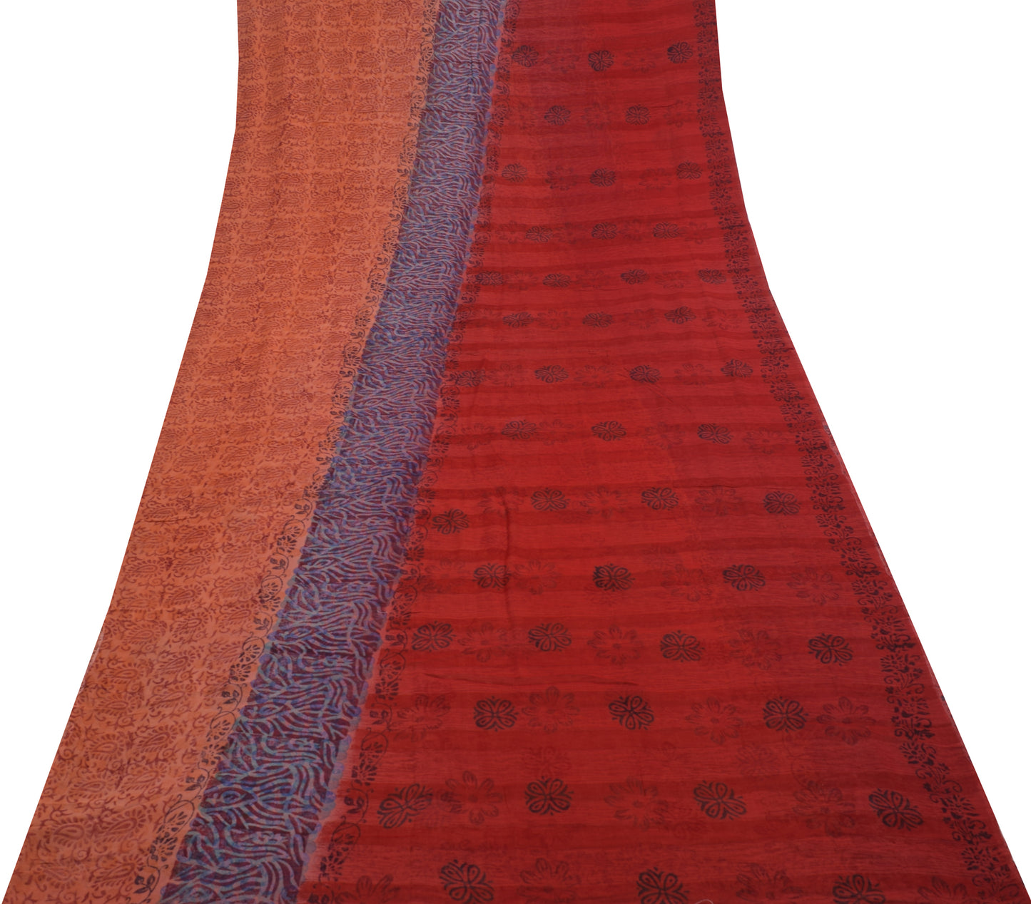 Sushila Vintage Red Saree 100% Pure Georgette Silk Printed Floral Craft Fabric