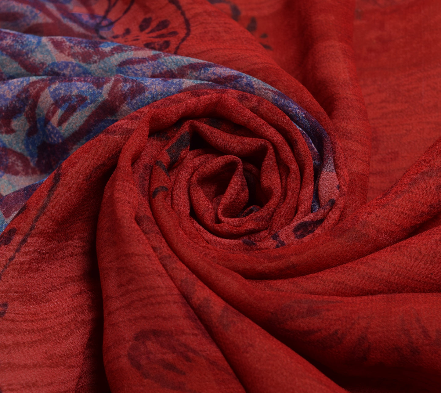 Sushila Vintage Red Saree 100% Pure Georgette Silk Printed Floral Craft Fabric