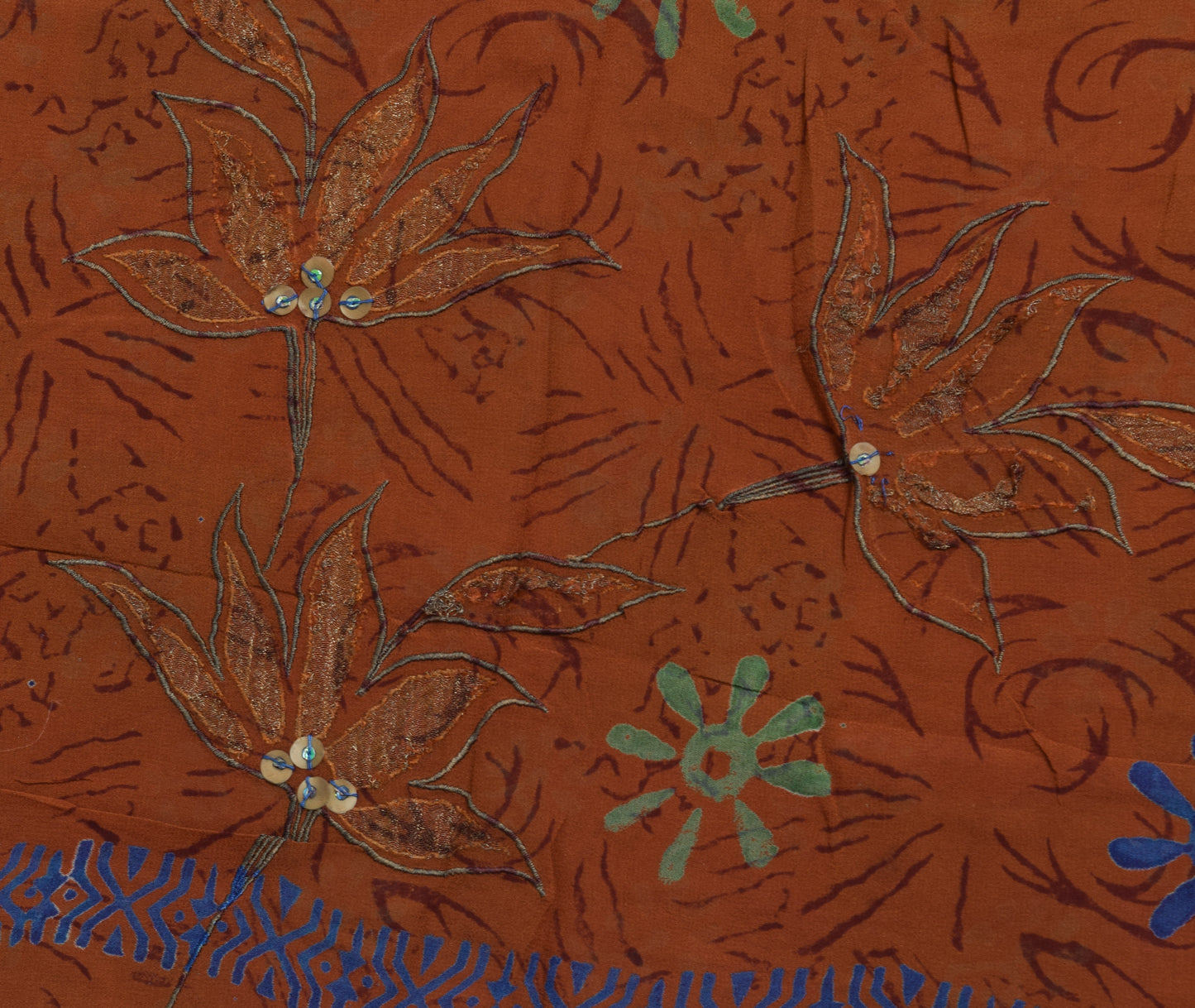 Sushila Vintage Saree 100% Pure Georgette Silk Printed Brown Floral Craft Fabric