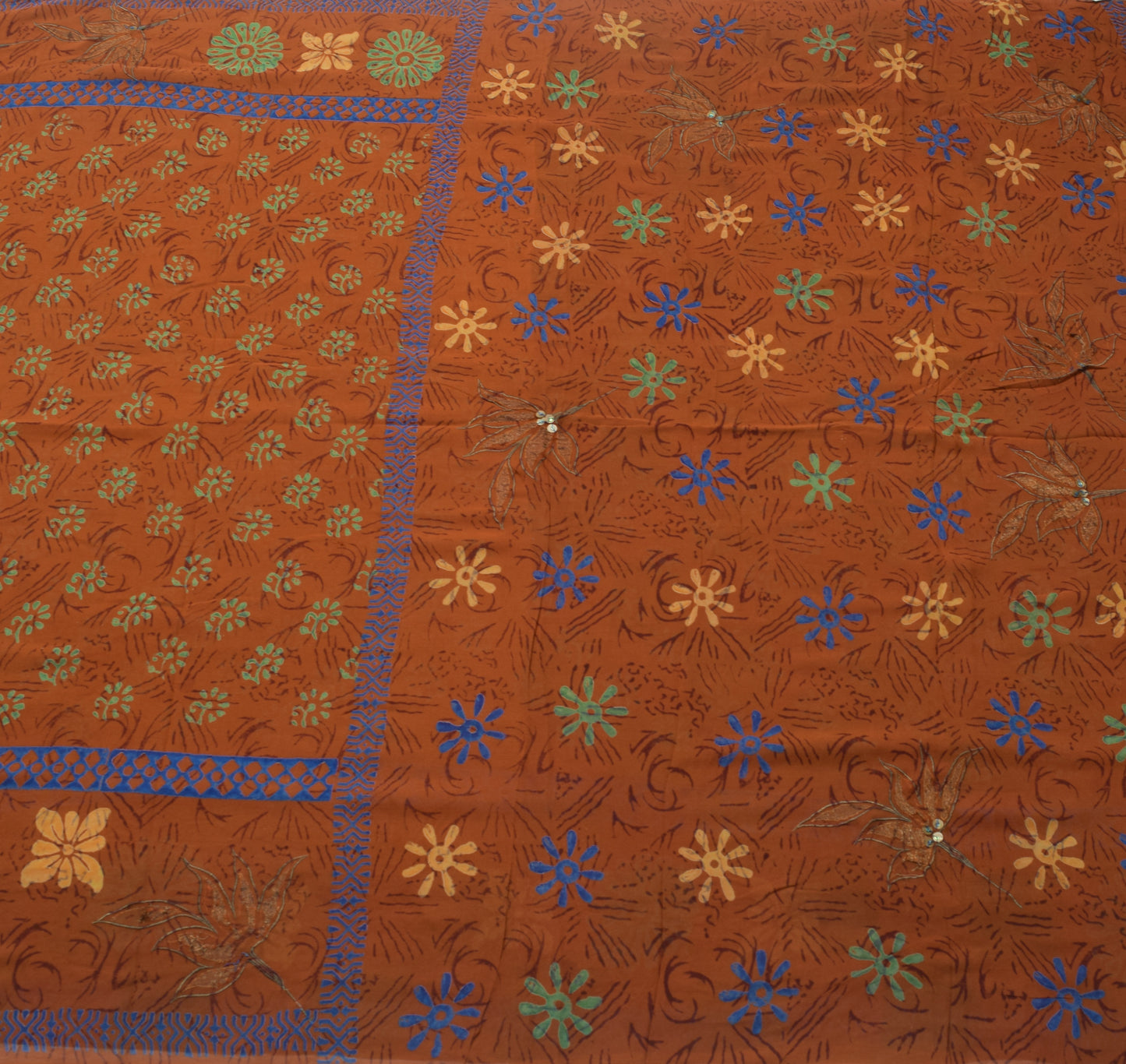 Sushila Vintage Saree 100% Pure Georgette Silk Printed Brown Floral Craft Fabric