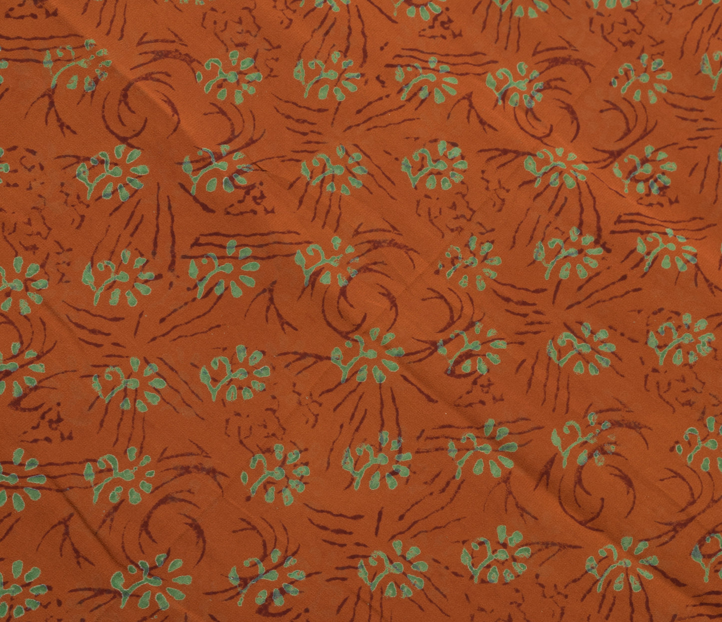 Sushila Vintage Saree 100% Pure Georgette Silk Printed Brown Floral Craft Fabric