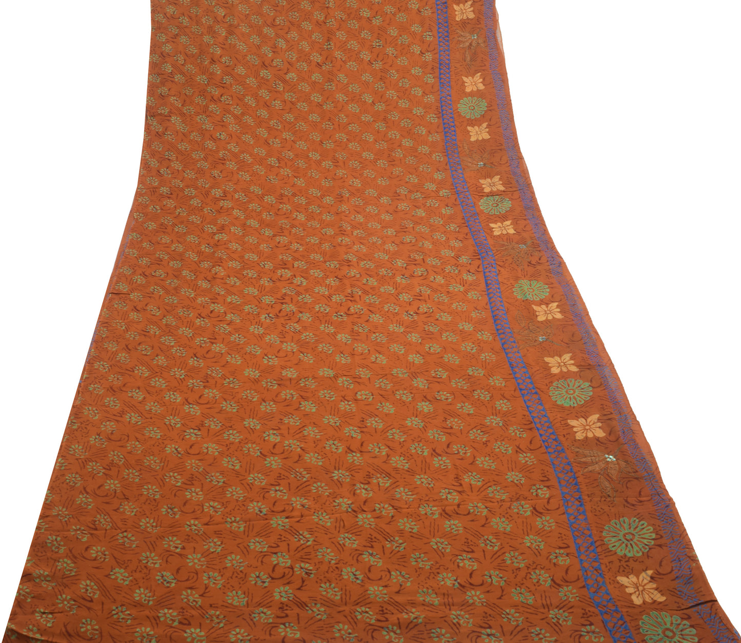 Sushila Vintage Saree 100% Pure Georgette Silk Printed Brown Floral Craft Fabric