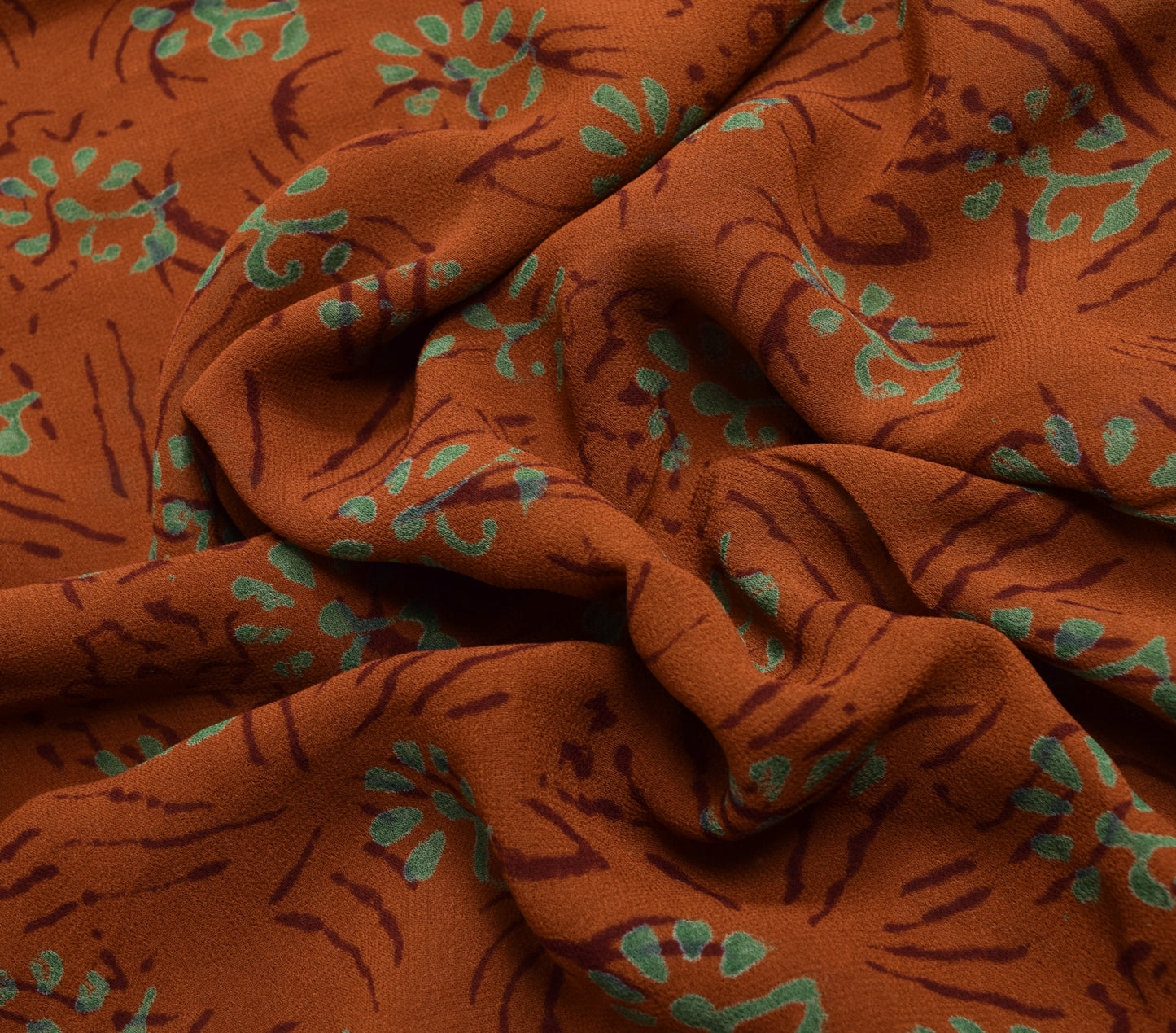 Sushila Vintage Saree 100% Pure Georgette Silk Printed Brown Floral Craft Fabric