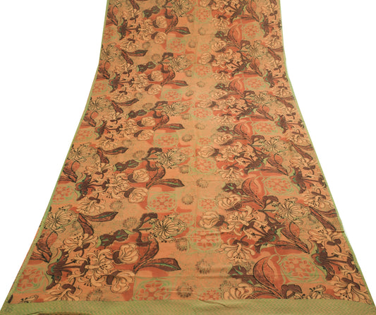 Sushila Vintage Floral Indian Saree 100%Pure Georgette Silk Printed Craft Fabric