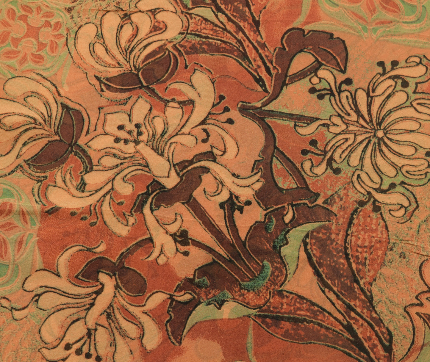 Sushila Vintage Floral Indian Saree 100%Pure Georgette Silk Printed Craft Fabric