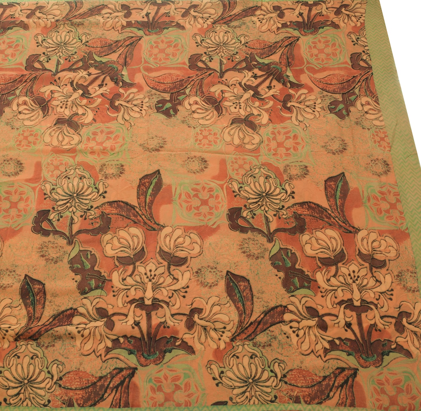 Sushila Vintage Floral Indian Saree 100%Pure Georgette Silk Printed Craft Fabric