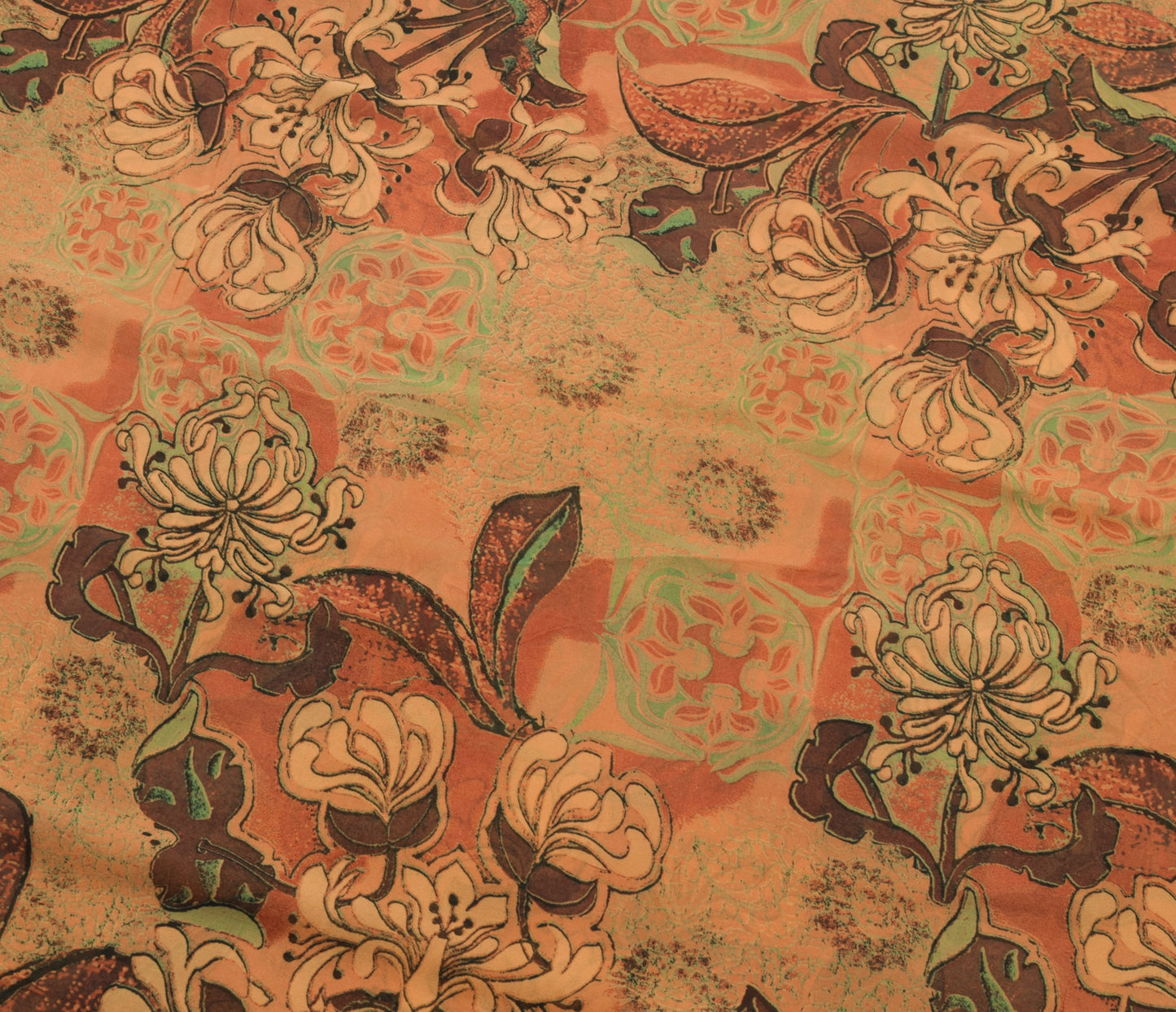 Sushila Vintage Floral Indian Saree 100%Pure Georgette Silk Printed Craft Fabric