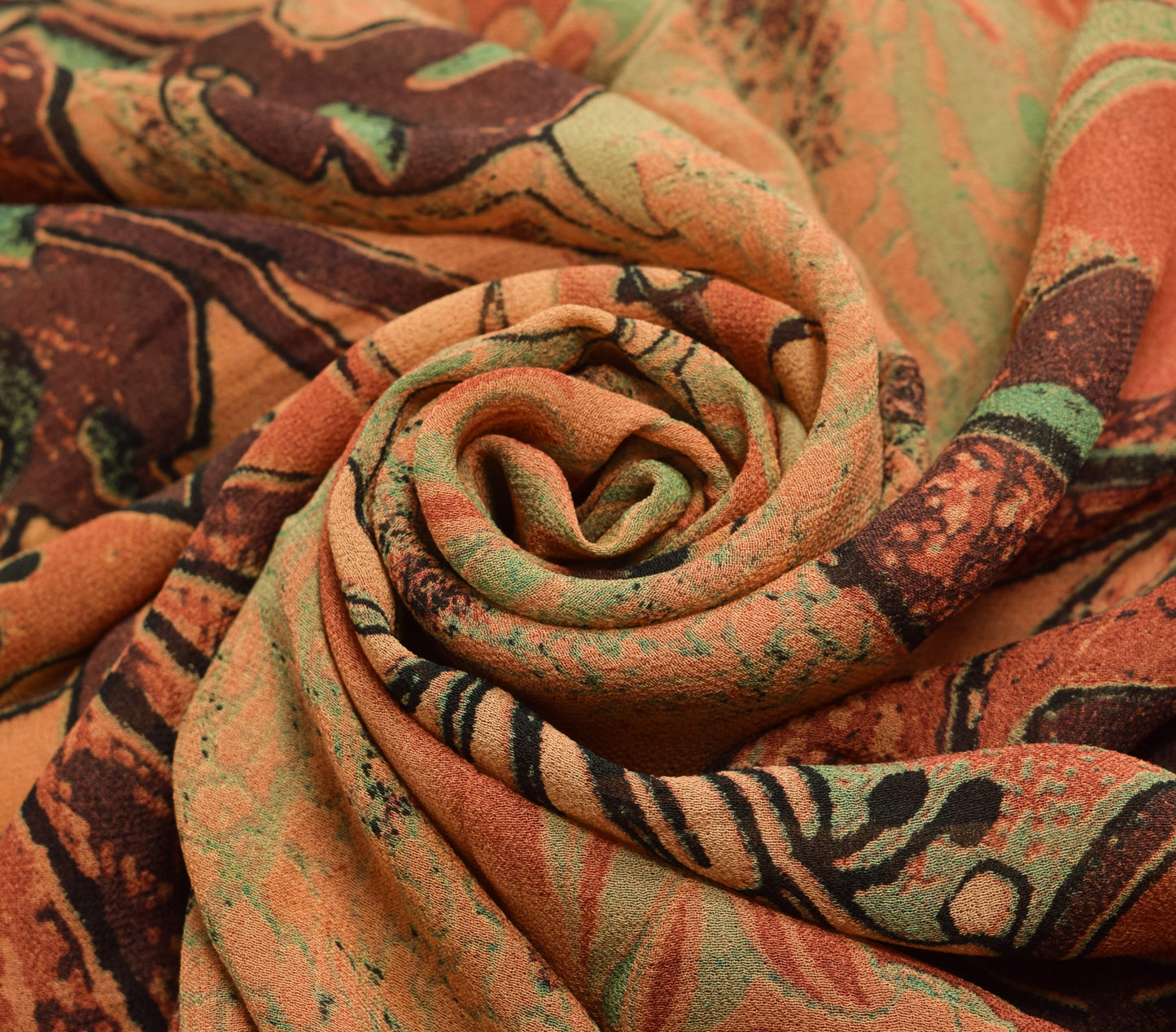 Sushila Vintage Floral Indian Saree 100%Pure Georgette Silk Printed Craft Fabric