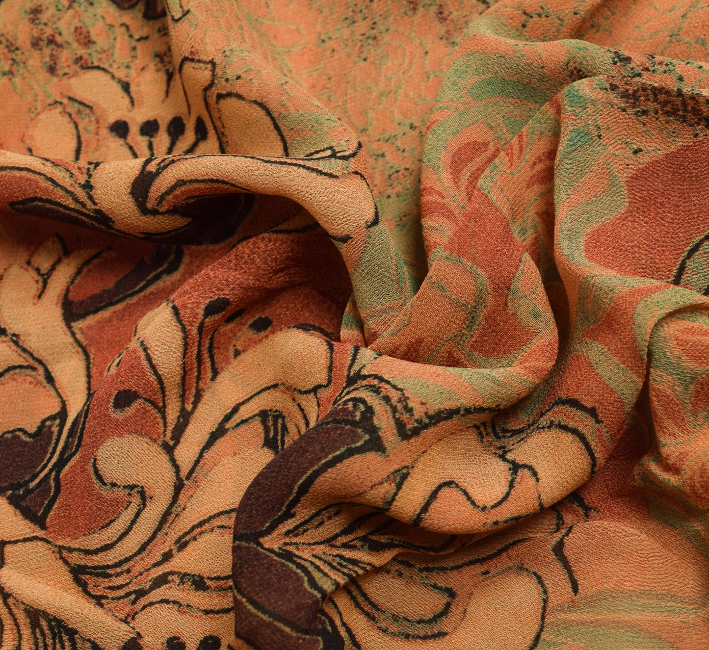 Sushila Vintage Floral Indian Saree 100%Pure Georgette Silk Printed Craft Fabric