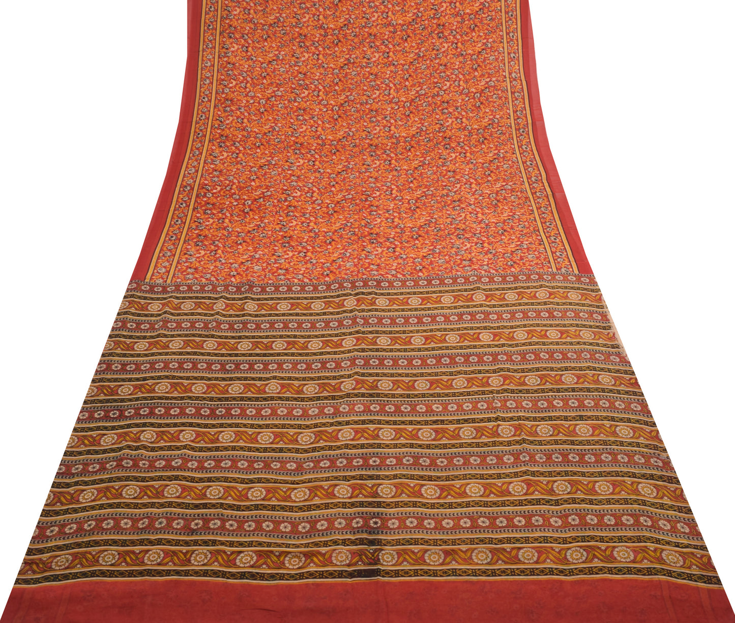 Sushila Vintage Saree 100% Pure Georgette Silk Printed Red Floral Craft Fabric