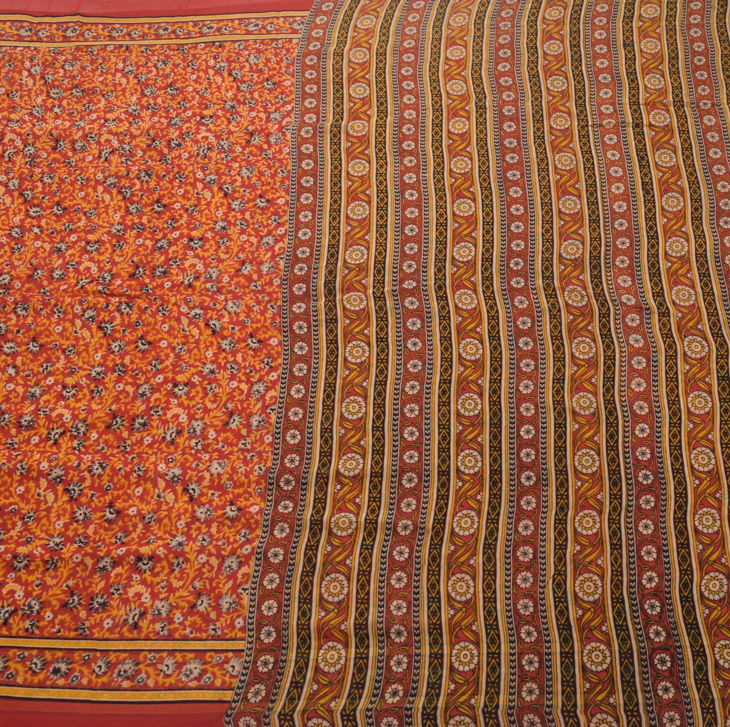 Sushila Vintage Saree 100% Pure Georgette Silk Printed Red Floral Craft Fabric