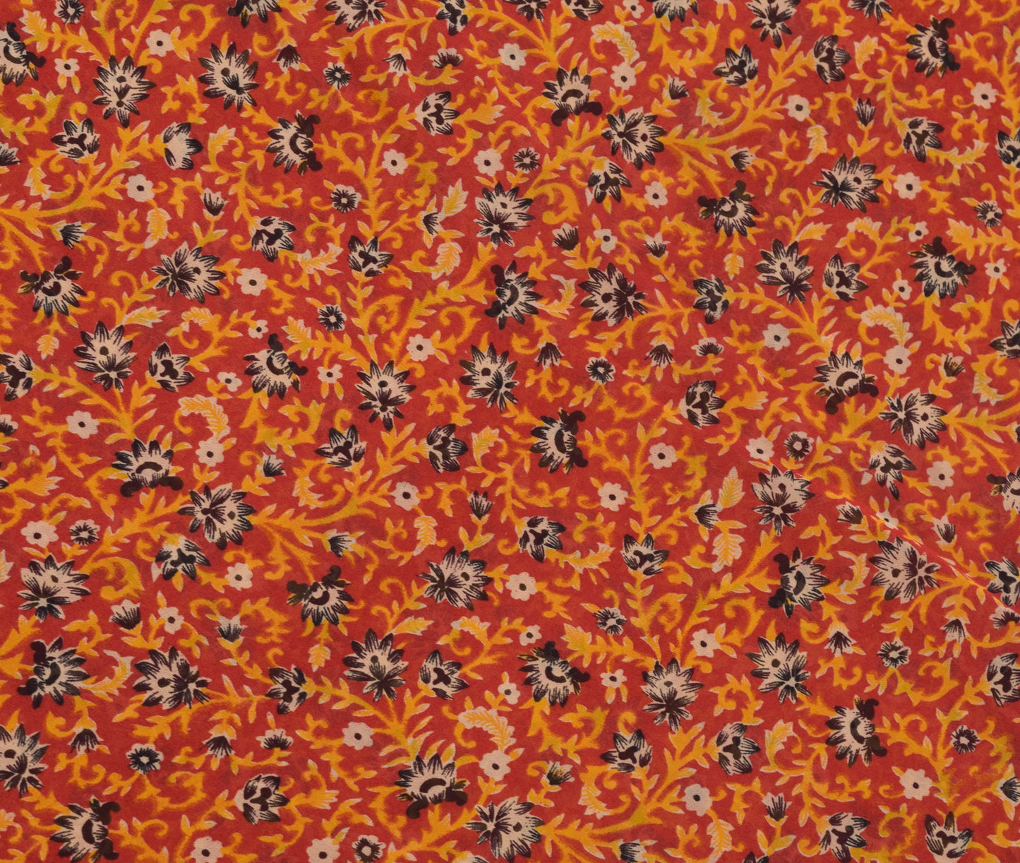 Sushila Vintage Saree 100% Pure Georgette Silk Printed Red Floral Craft Fabric