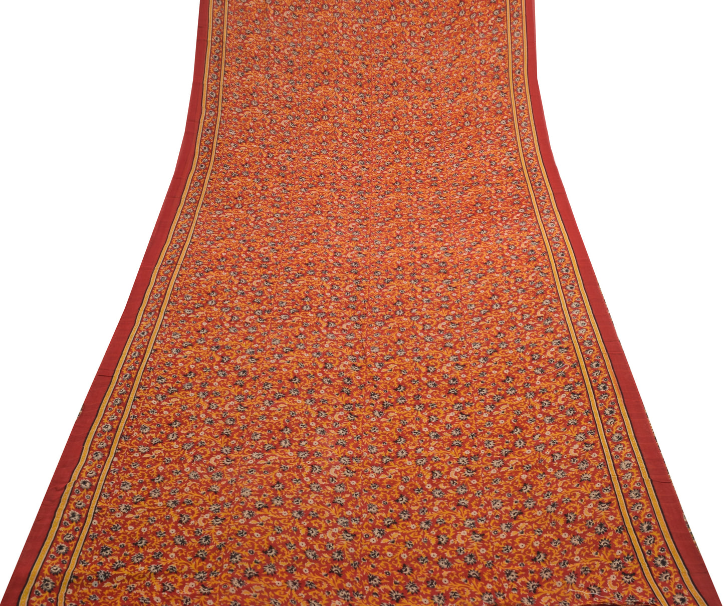 Sushila Vintage Saree 100% Pure Georgette Silk Printed Red Floral Craft Fabric