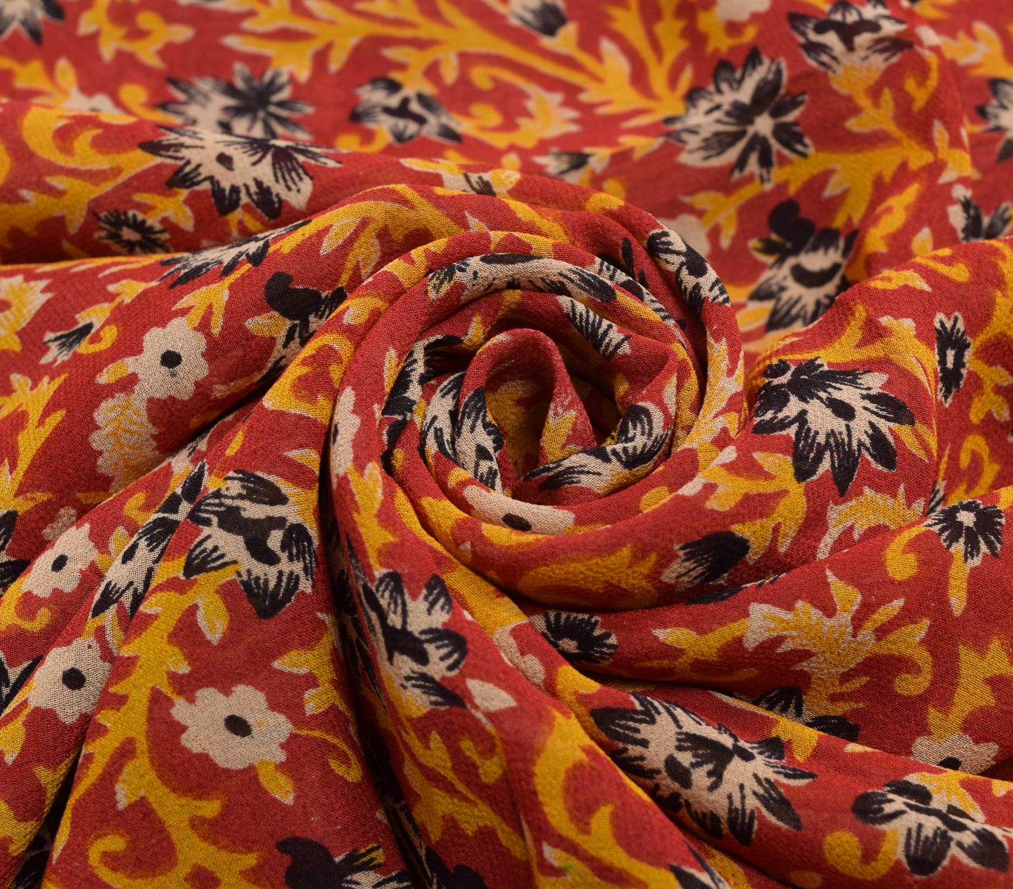 Sushila Vintage Saree 100% Pure Georgette Silk Printed Red Floral Craft Fabric