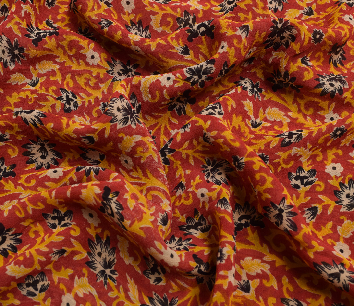 Sushila Vintage Saree 100% Pure Georgette Silk Printed Red Floral Craft Fabric