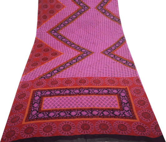 Sushila Vintage Pink Branded Saree Georgette Silk Printed Floral Craft Fabric
