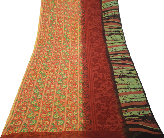 Sushila Vintage Saree 100% Pure Georgette Silk Floral Printed Multi-Color Fabric