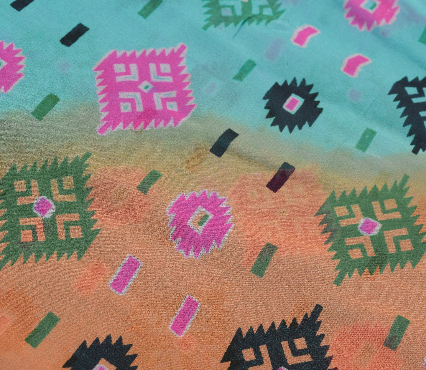 Sushila Vintage Blue & Pink Saree 100% Pure Georgette Silk Printed Craft Fabric