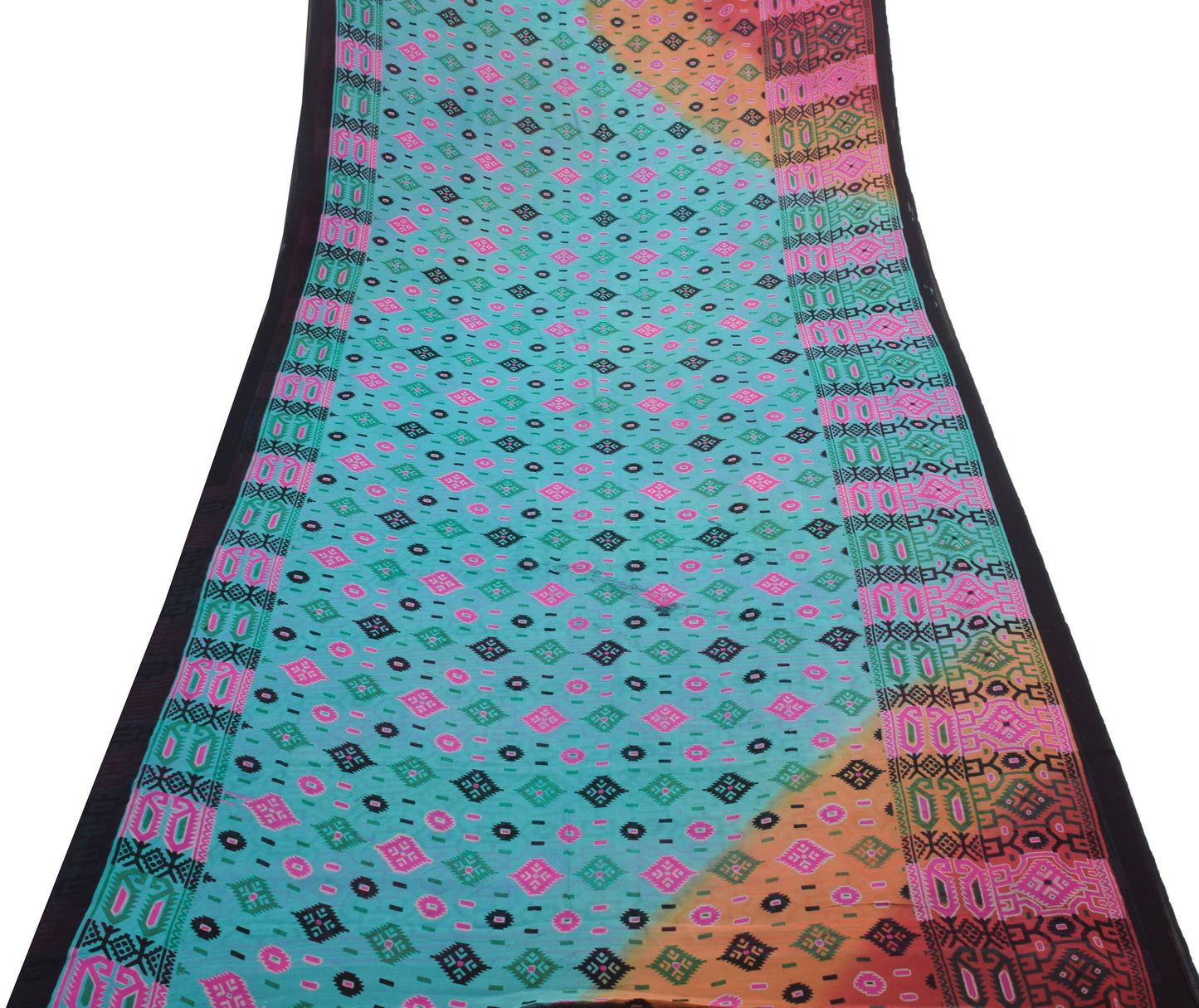 Sushila Vintage Blue & Pink Saree 100% Pure Georgette Silk Printed Craft Fabric