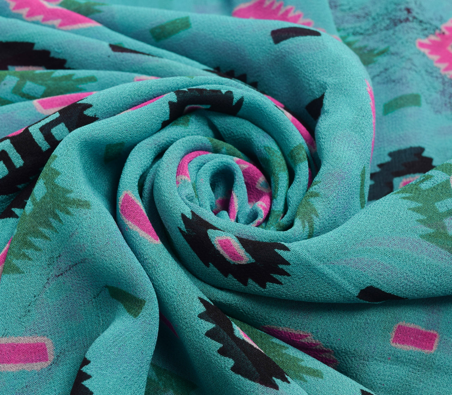 Sushila Vintage Blue & Pink Saree 100% Pure Georgette Silk Printed Craft Fabric