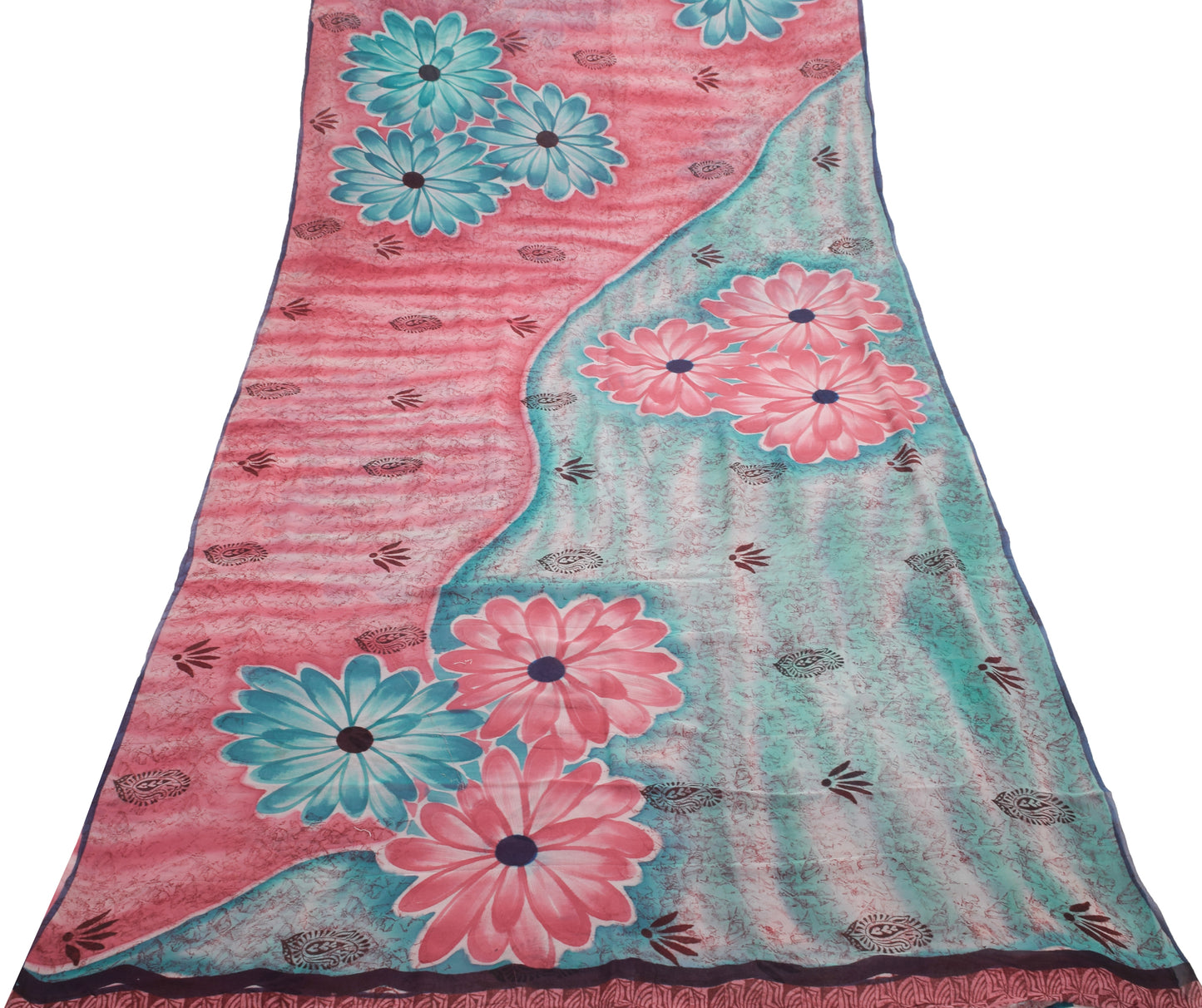 Sushila Vintage Saree 100% Pure Georgette Silk Printed Floral 5 YD Craft Fabric