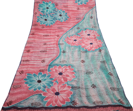 Sushila Vintage Saree 100% Pure Georgette Silk Printed Floral 5 YD Craft Fabric