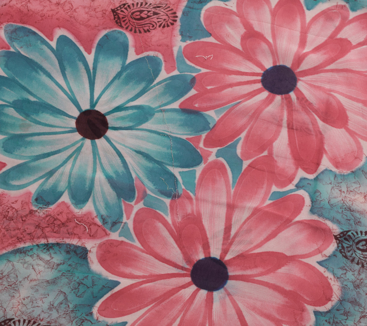 Sushila Vintage Saree 100% Pure Georgette Silk Printed Floral 5 YD Craft Fabric