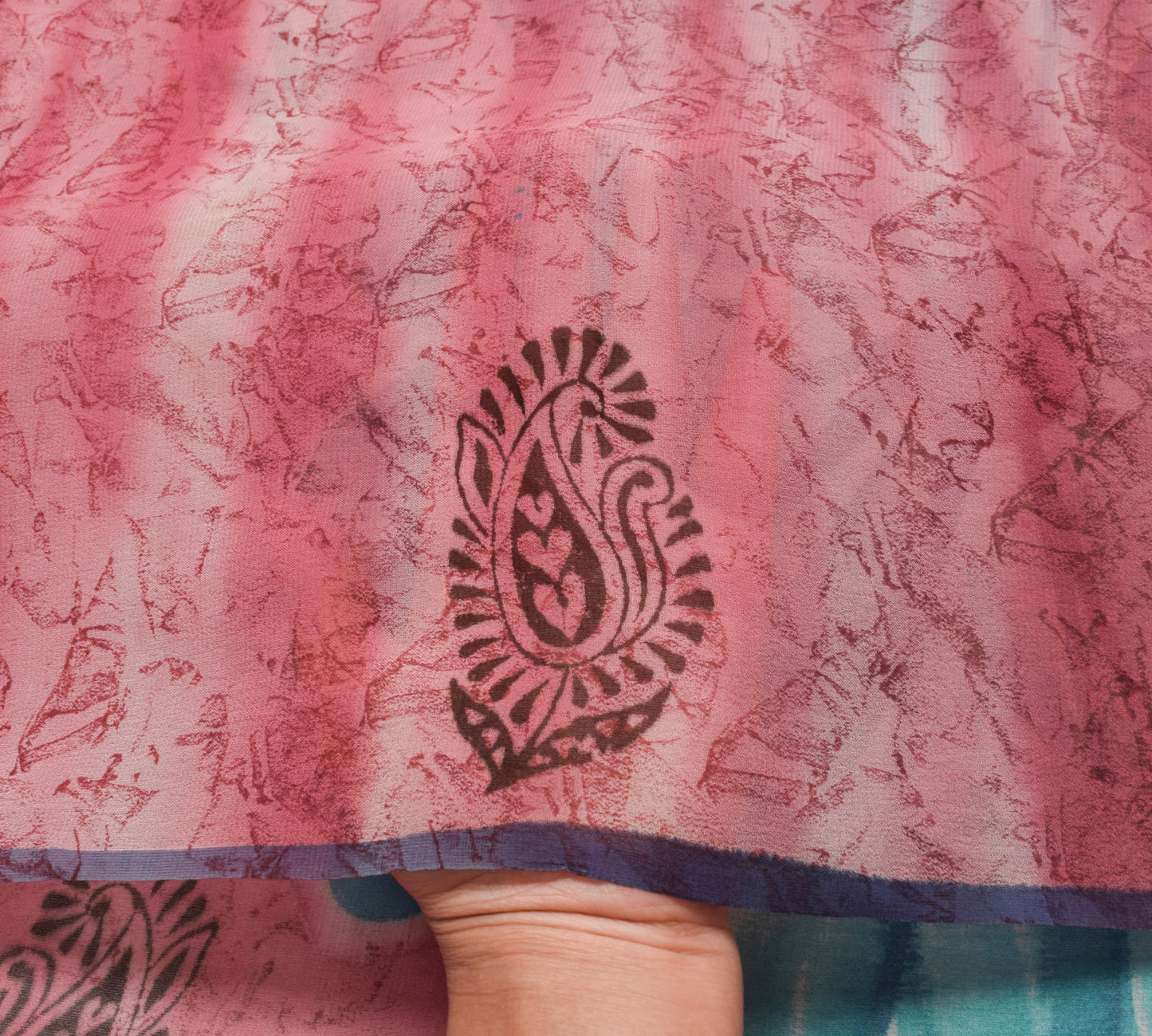 Sushila Vintage Saree 100% Pure Georgette Silk Printed Floral 5 YD Craft Fabric