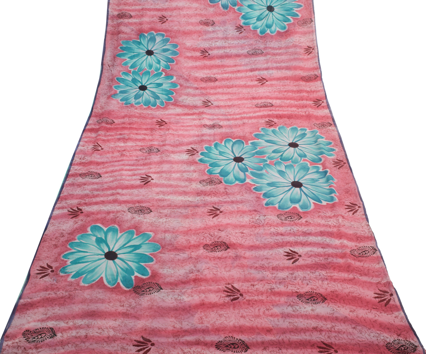 Sushila Vintage Saree 100% Pure Georgette Silk Printed Floral 5 YD Craft Fabric