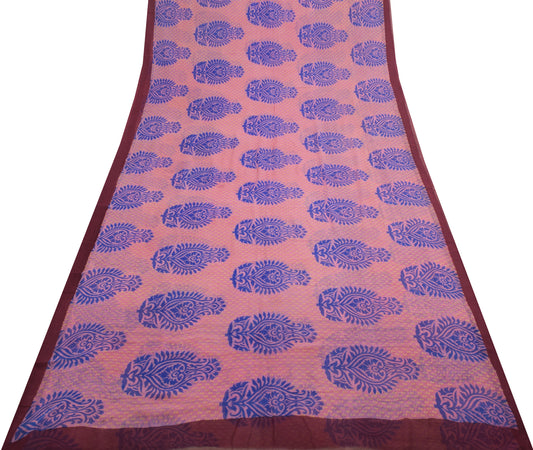Sushila Vintage Saree 100% Pure Georgette Silk Pink Floral Printed Craft Fabric