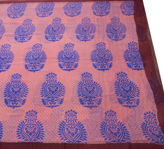 Sushila Vintage Saree 100% Pure Georgette Silk Pink Floral Printed Craft Fabric