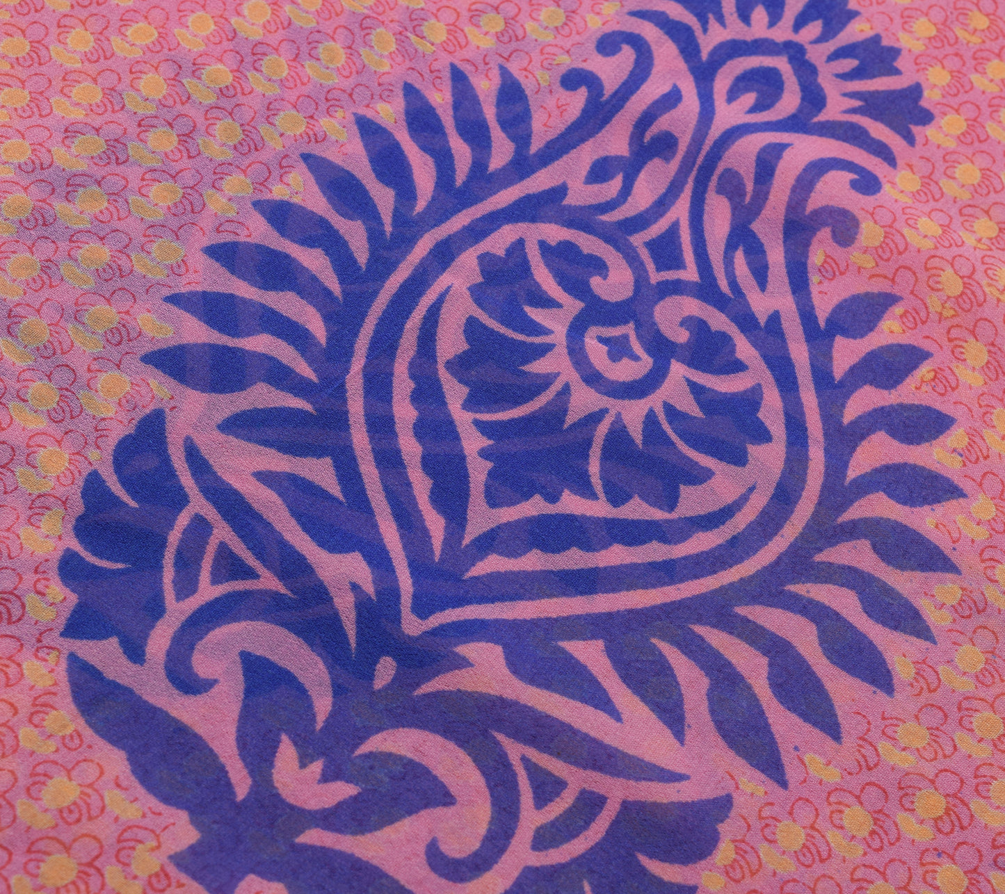 Sushila Vintage Saree 100% Pure Georgette Silk Pink Floral Printed Craft Fabric