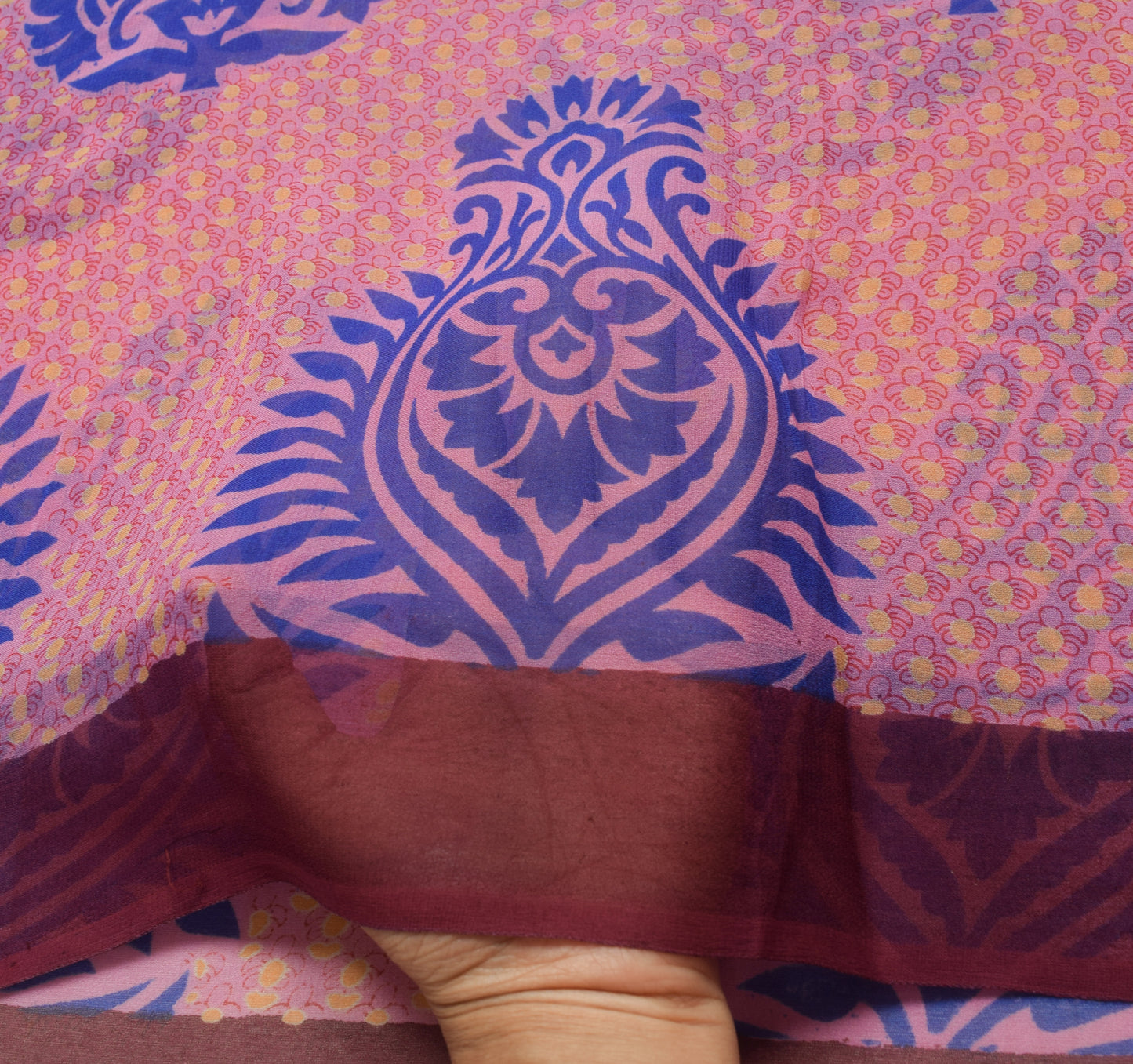 Sushila Vintage Saree 100% Pure Georgette Silk Pink Floral Printed Craft Fabric