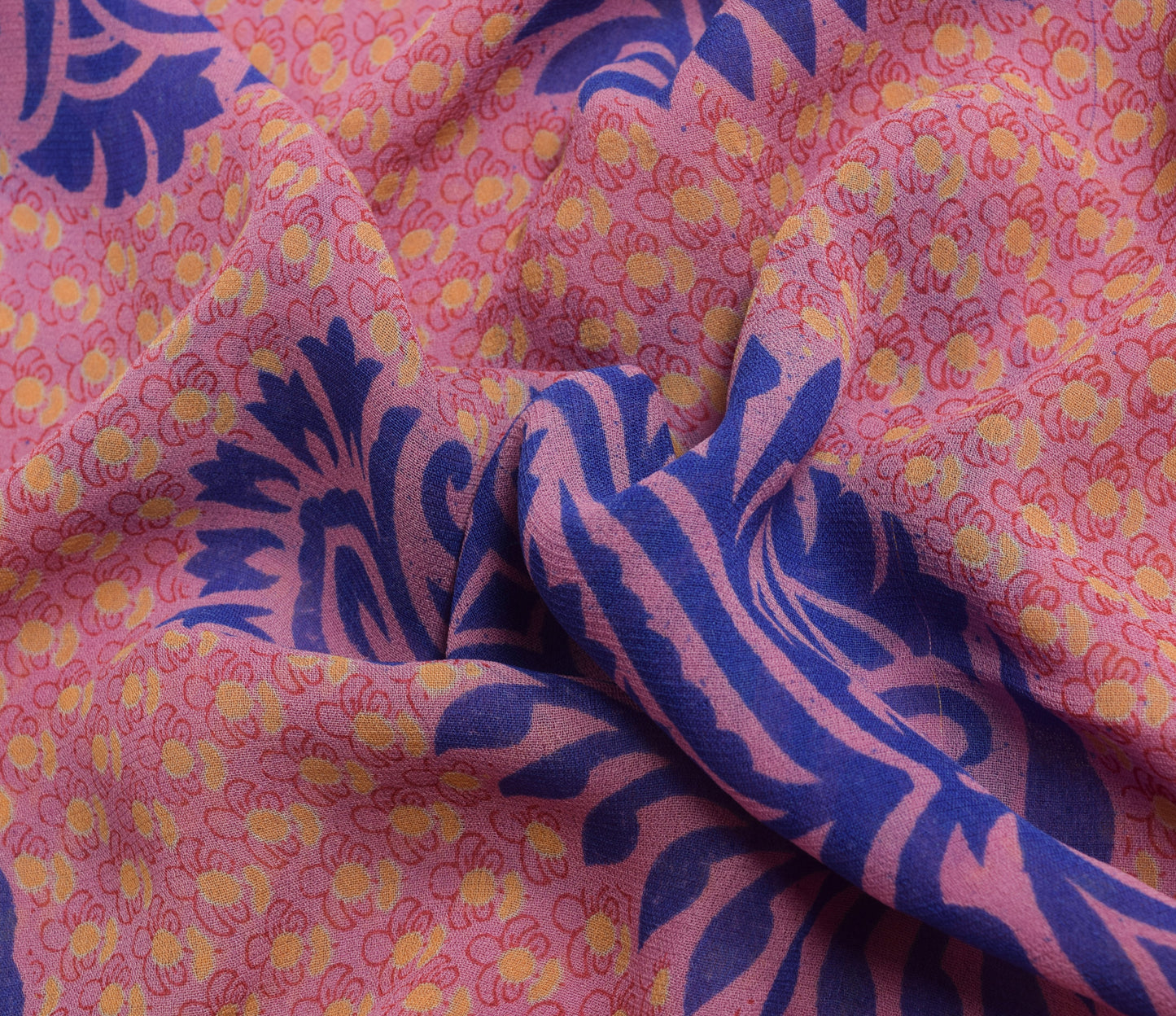 Sushila Vintage Saree 100% Pure Georgette Silk Pink Floral Printed Craft Fabric
