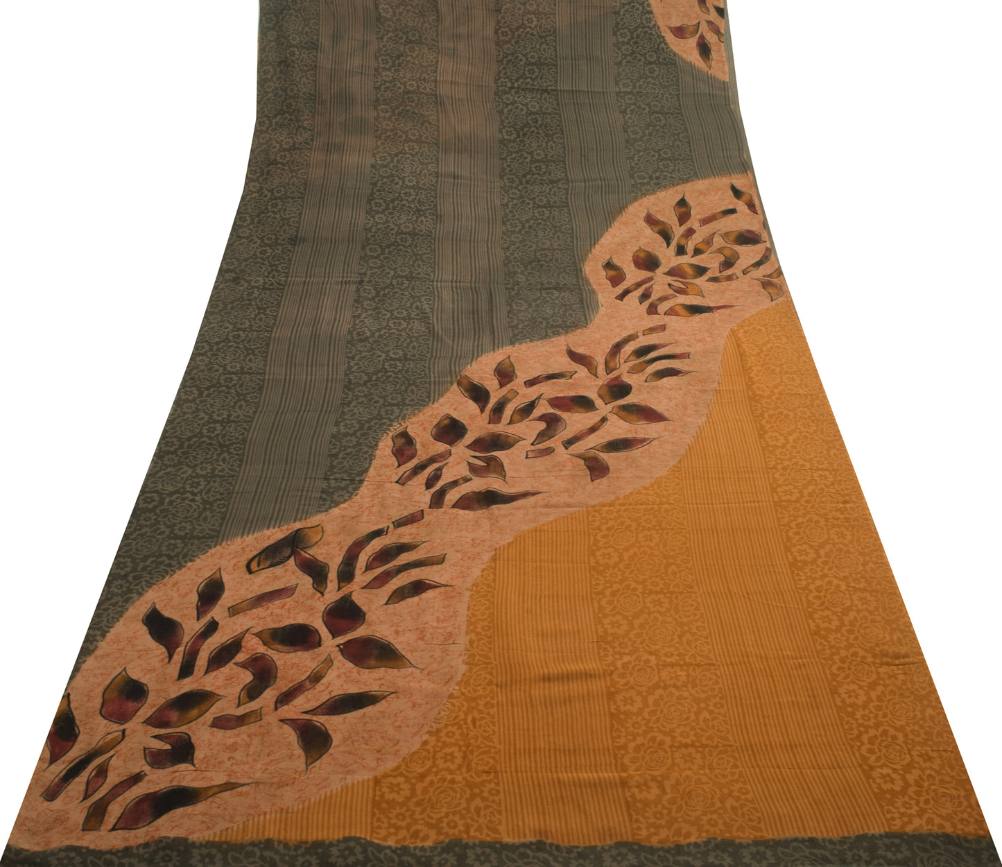 Sushila Vintage Floral Saree 100%Pure Georgette Silk Printed Indian Craft Fabric