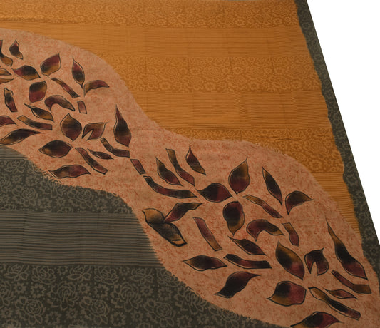 Sushila Vintage Floral Saree 100%Pure Georgette Silk Printed Indian Craft Fabric