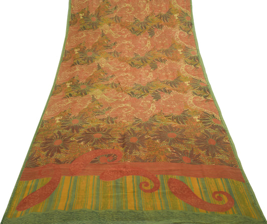 Sushila Vintage Saree 100%Pure Georgette Multi-Color Floral Printed Craft Fabric